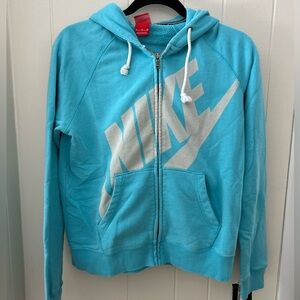 Nike Aqua Zip-Up Hoodie with White Logo
